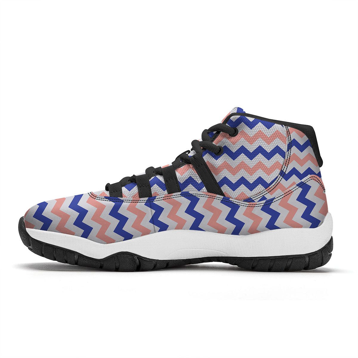 Zigzag White Pink And Navy Print Pattern Black Bball Shoes-grizzshop