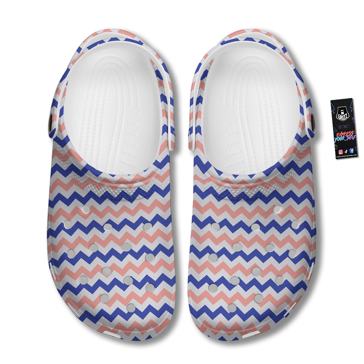 Zigzag White Pink And Navy Print Pattern Clog-grizzshop