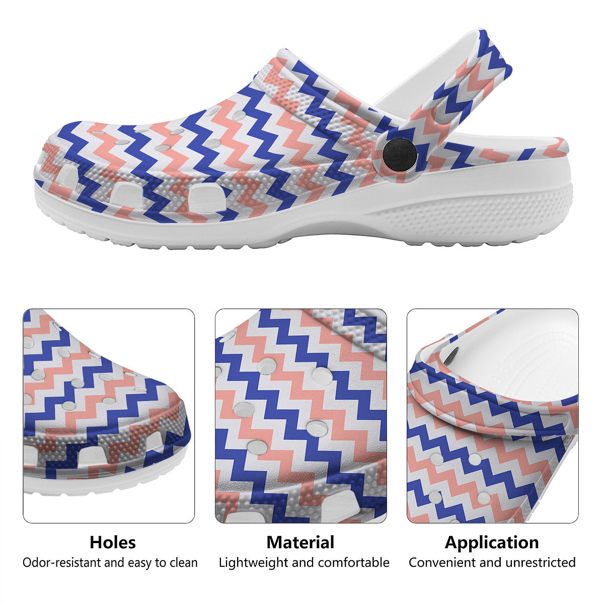 Zigzag White Pink And Navy Print Pattern Clog-grizzshop