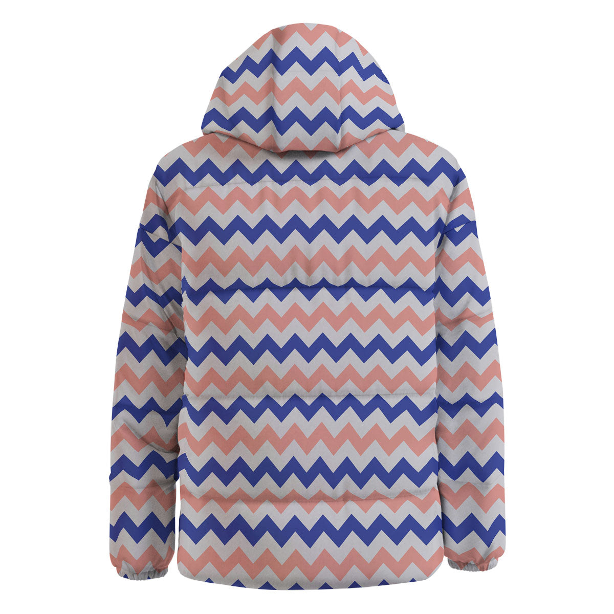 Zigzag White Pink And Navy Print Pattern Down Jacket-grizzshop