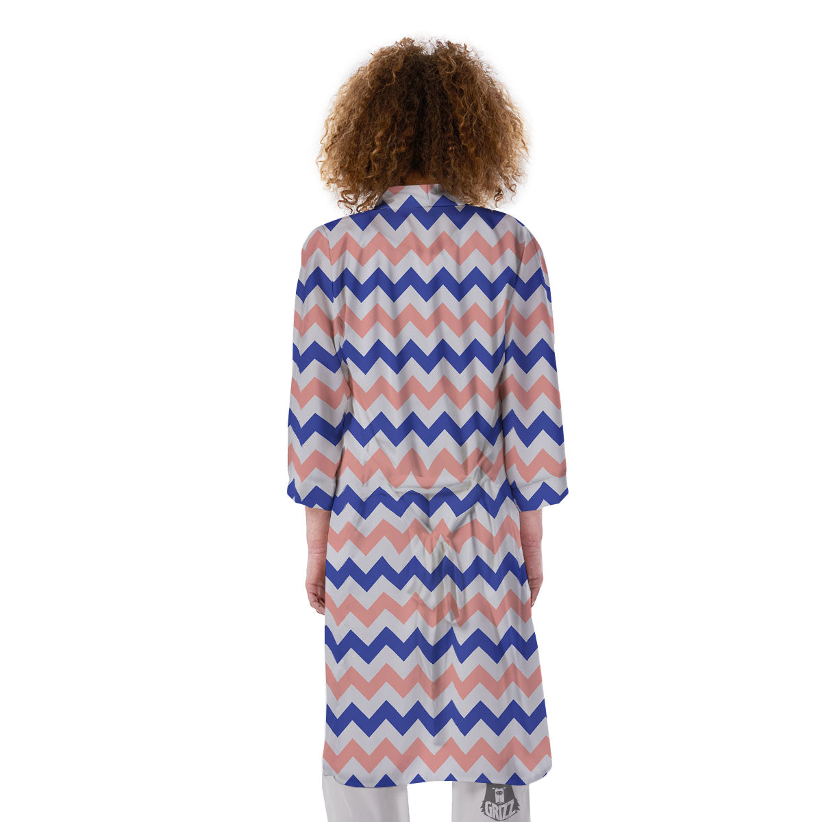 Zigzag White Pink And Navy Print Pattern Kimono-grizzshop
