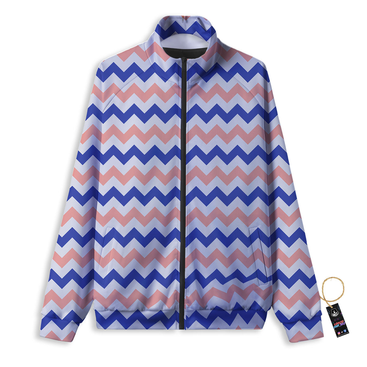 Zigzag White Pink And Navy Print Pattern Track Jacket-grizzshop