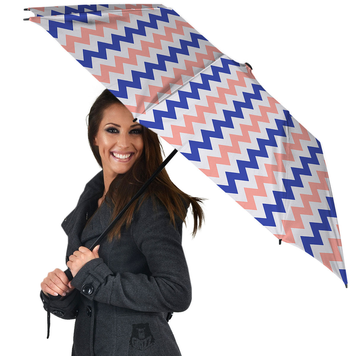 Zigzag White Pink And Navy Print Pattern Umbrella-grizzshop