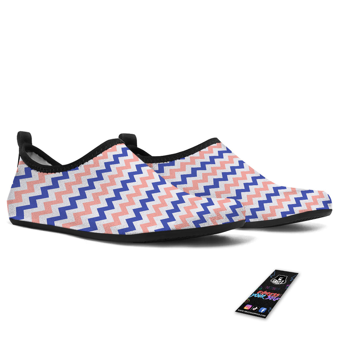 Zigzag White Pink And Navy Print Pattern Water Shoes-grizzshop