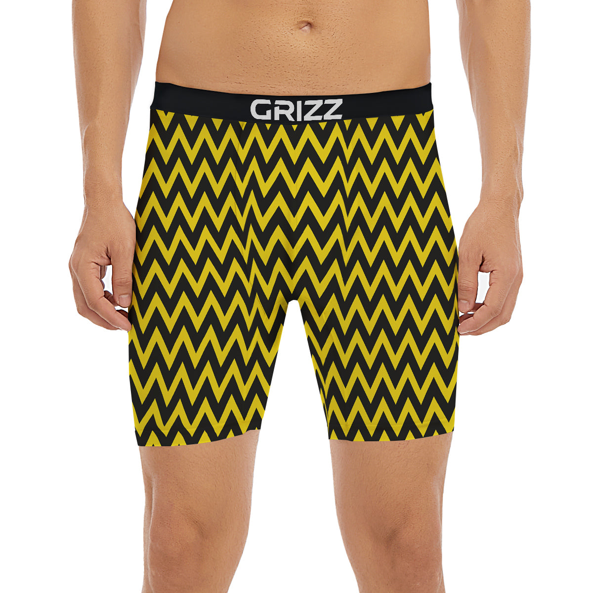 Zigzag Yellow And Black Print Pattern Boxer Briefs-grizzshop