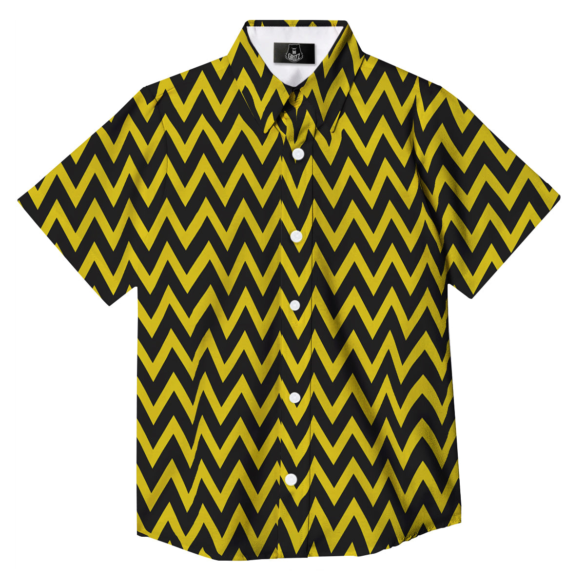 Zigzag Yellow And Black Print Pattern Button Up Shirt-grizzshop