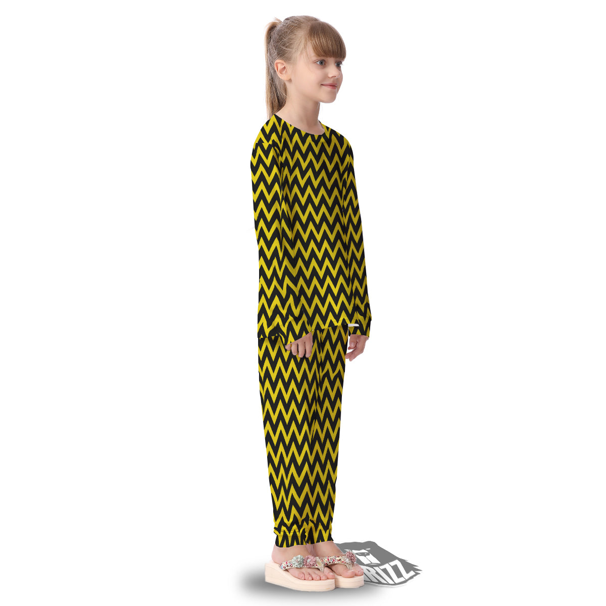 Zigzag Yellow And Black Print Pattern Kid's Pajamas-grizzshop