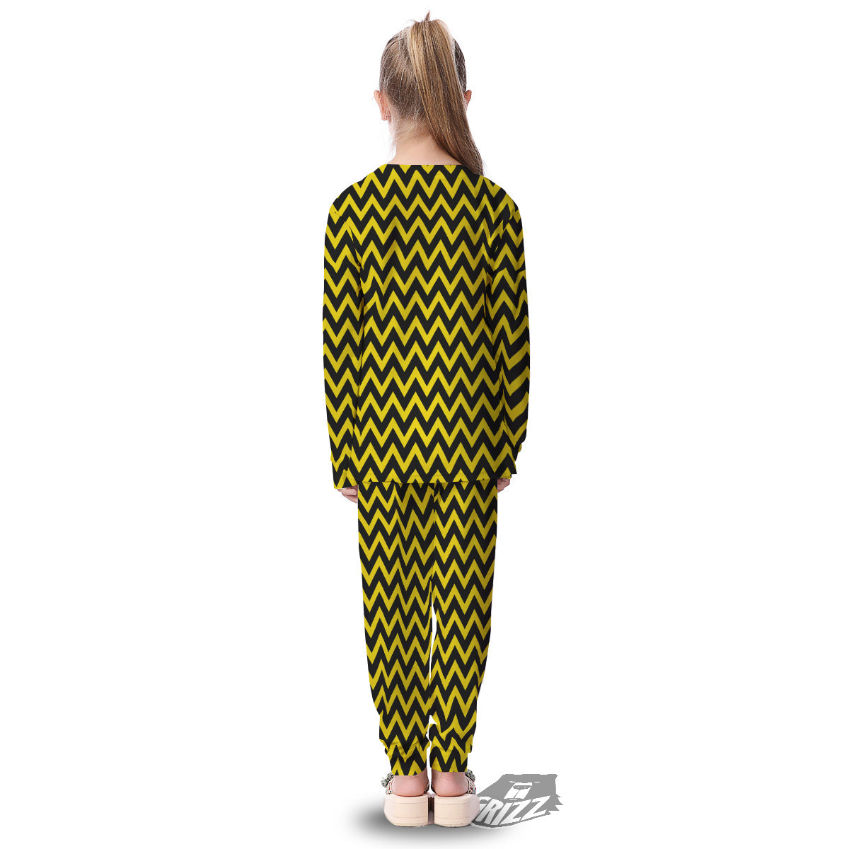 Zigzag Yellow And Black Print Pattern Kid's Pajamas-grizzshop