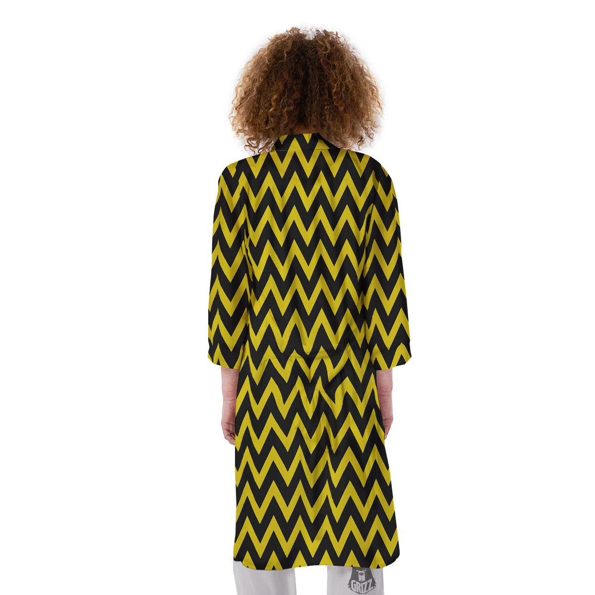 Zigzag Yellow And Black Print Pattern Kimono-grizzshop