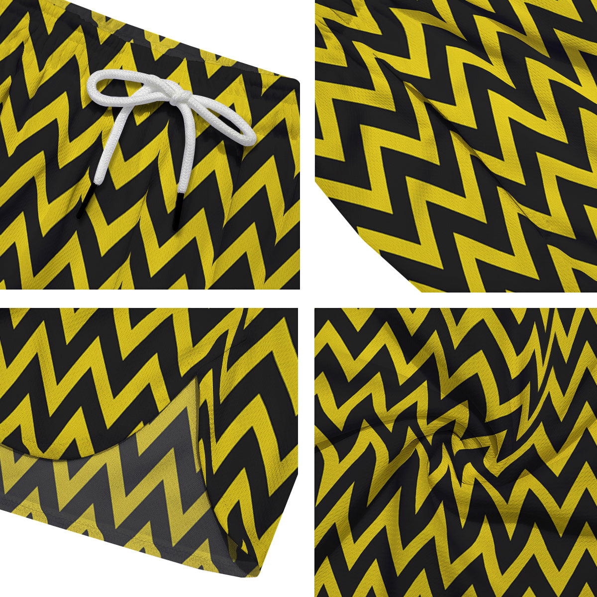 Zigzag Yellow And Black Print Pattern Men's Running Shorts-grizzshop