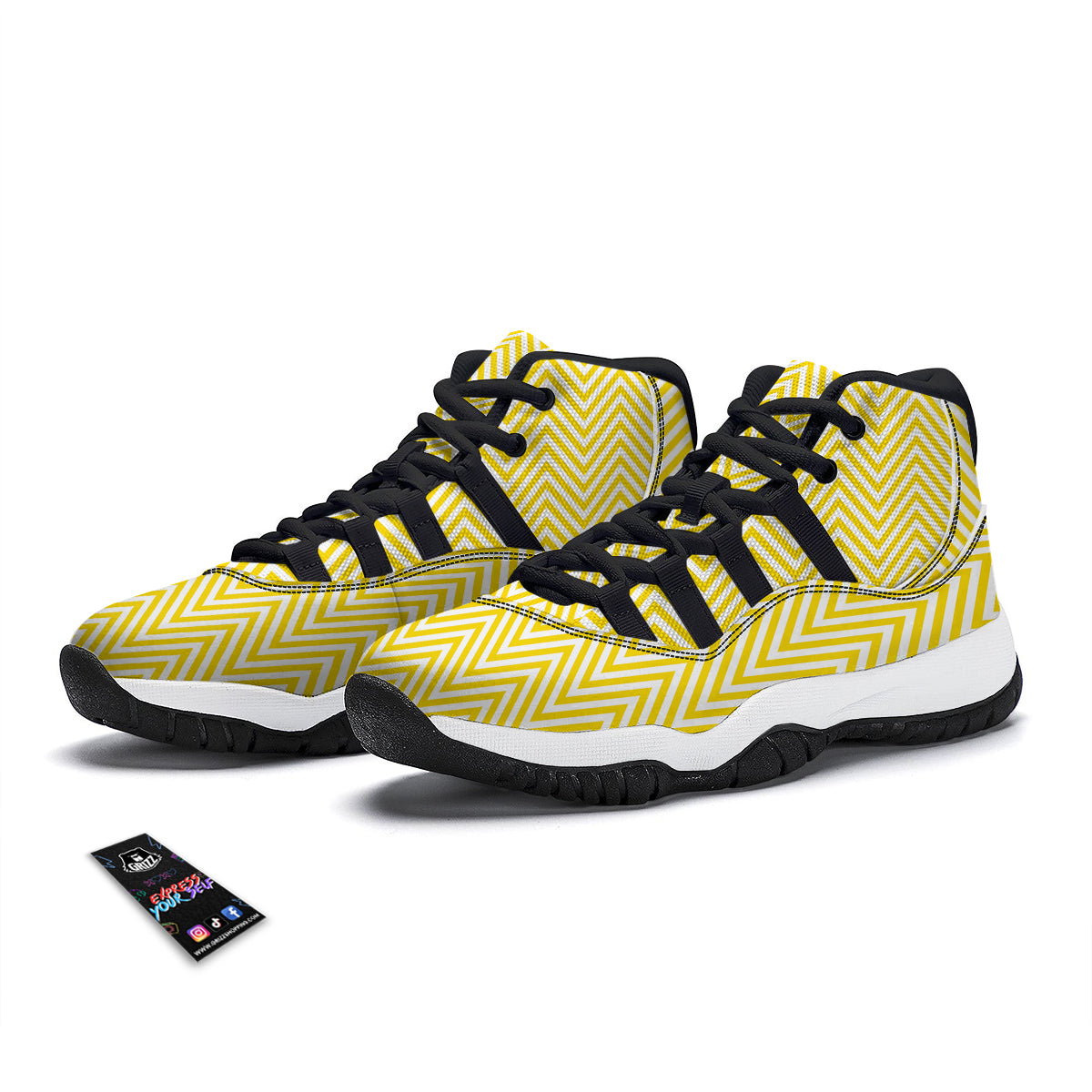 Zigzag Yellow And White Print Pattern Black Bball Shoes-grizzshop