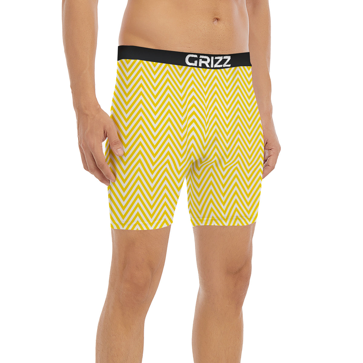 Zigzag Yellow And White Print Pattern Boxer Briefs-grizzshop