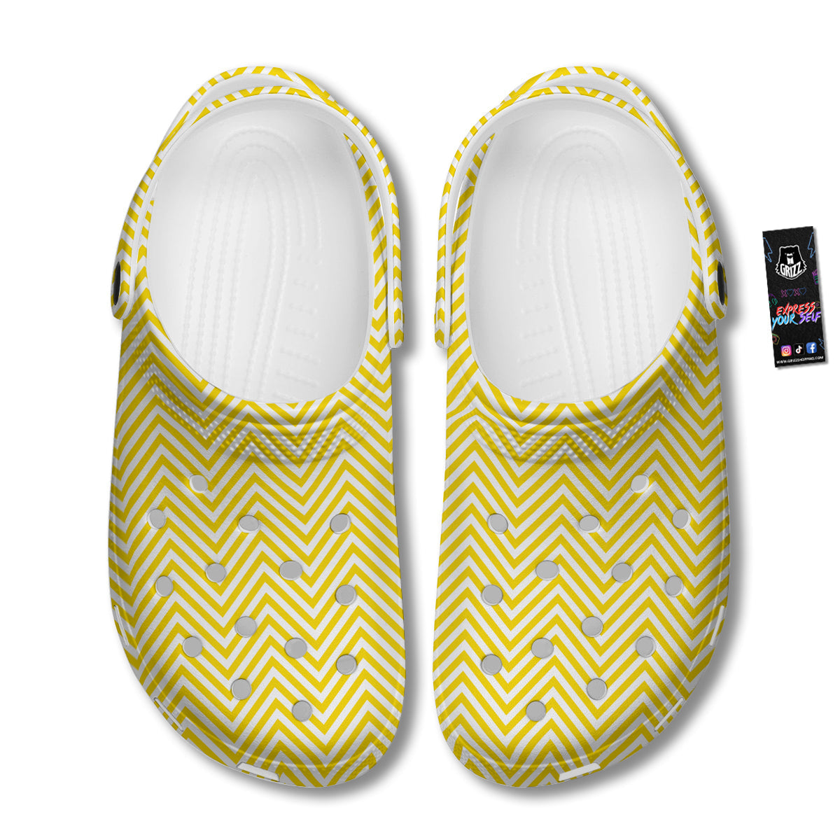 Zigzag Yellow And White Print Pattern Clog-grizzshop