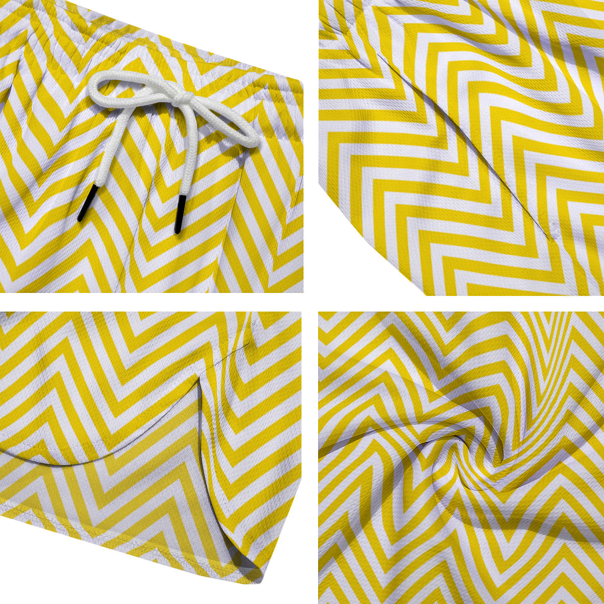 Zigzag Yellow And White Print Pattern Men's Running Shorts-grizzshop