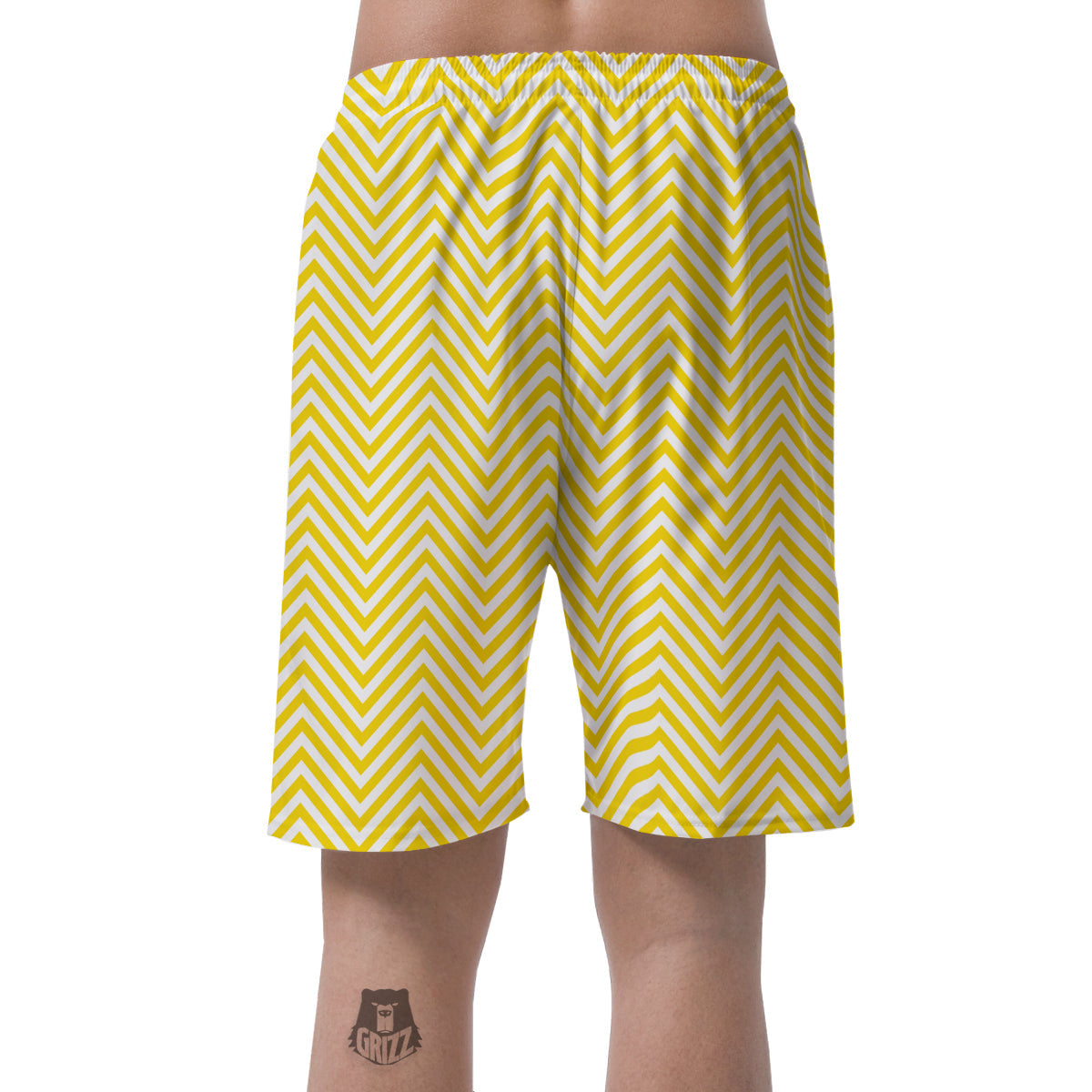 Zigzag Yellow And White Print Pattern Men's Shorts-grizzshop