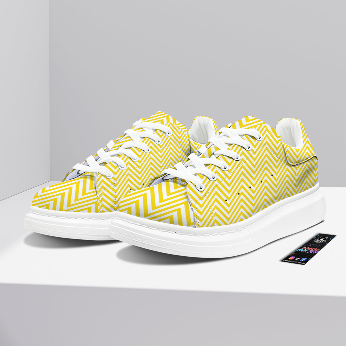 Zigzag Yellow And White Print Pattern Platform Shoes-grizzshop