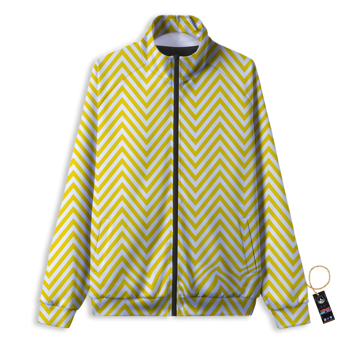 Zigzag Yellow And White Print Pattern Track Jacket-grizzshop