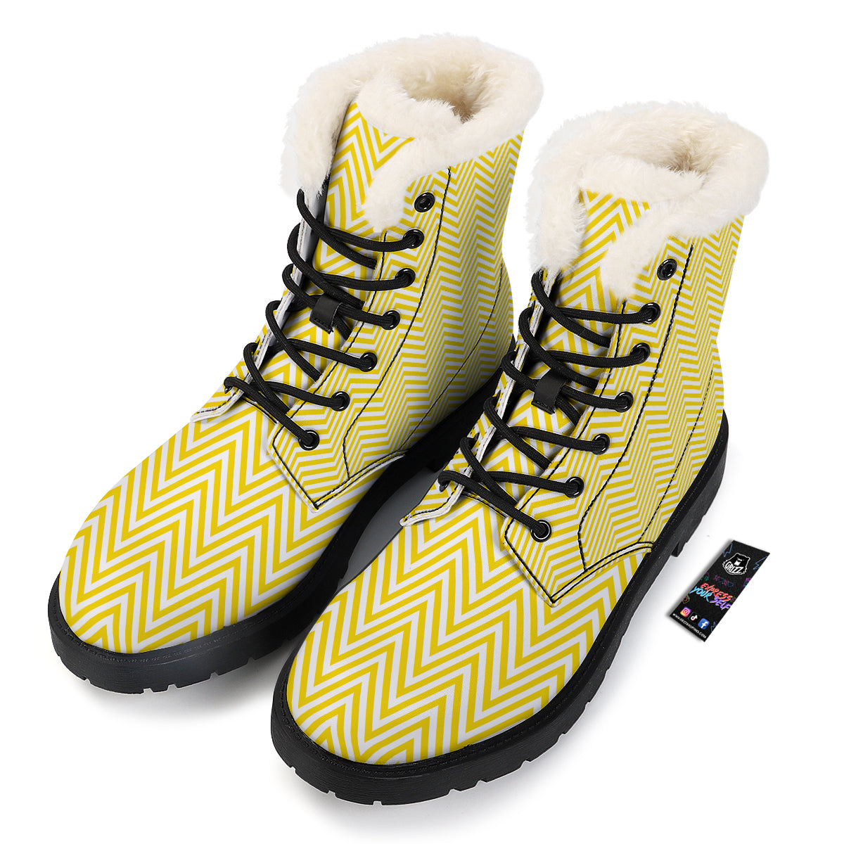 Zigzag Yellow And White Print Pattern Winter Boots-grizzshop