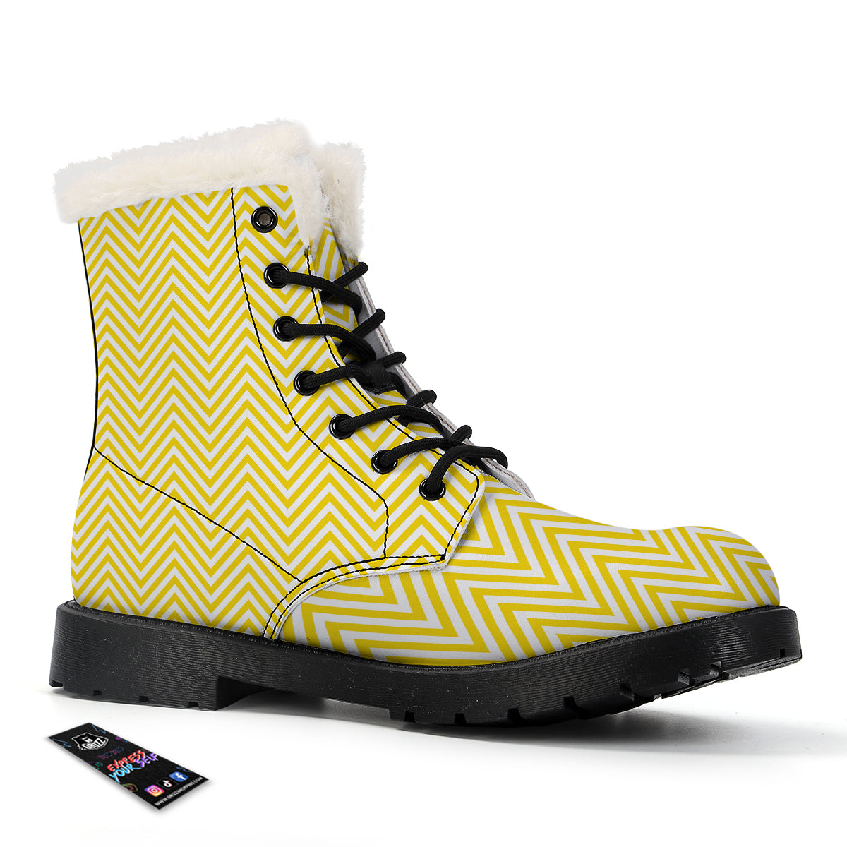 Zigzag Yellow And White Print Pattern Winter Boots-grizzshop