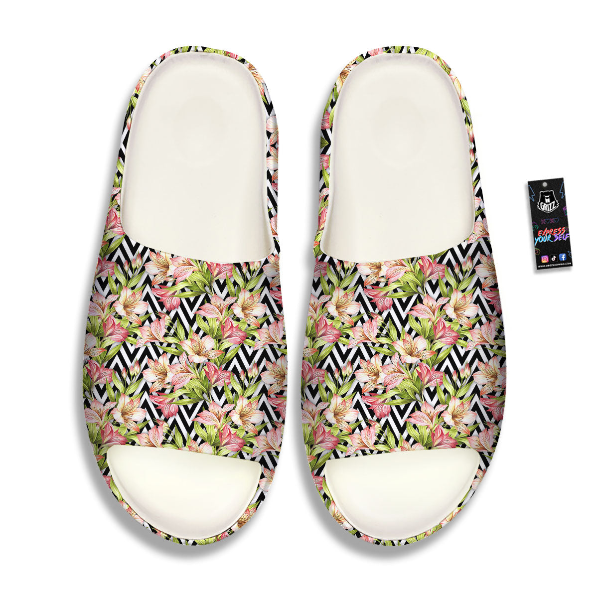 Zigzag Alstroemeria Pastel Print Pattern Sandals-grizzshop