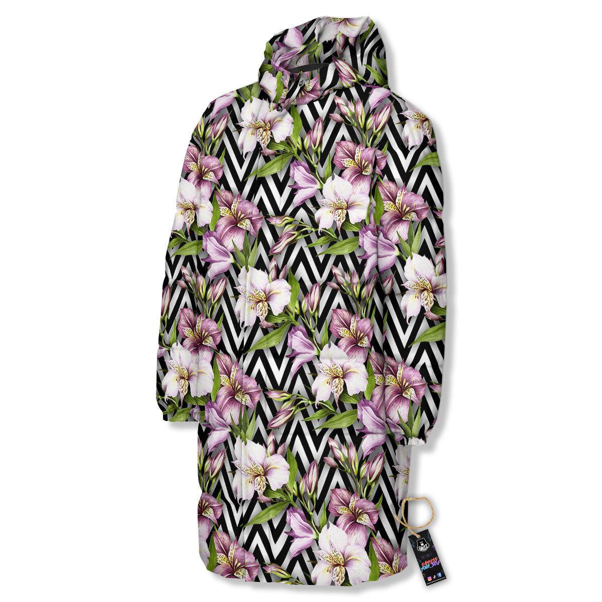 Zigzag Alstroemeria Purple Print Pattern Long Down Jacket