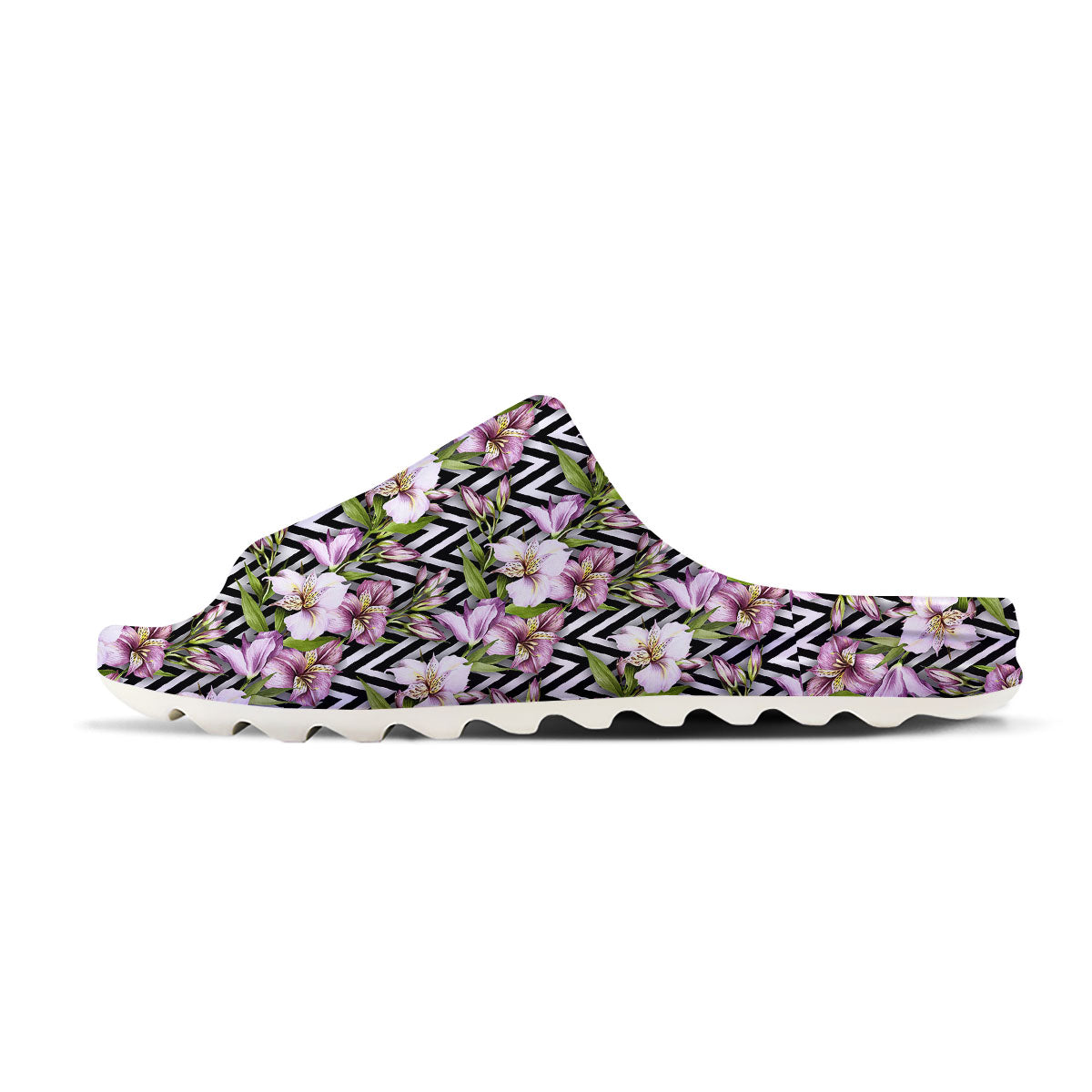 Zigzag Alstroemeria Purple Print Pattern Sandals-grizzshop