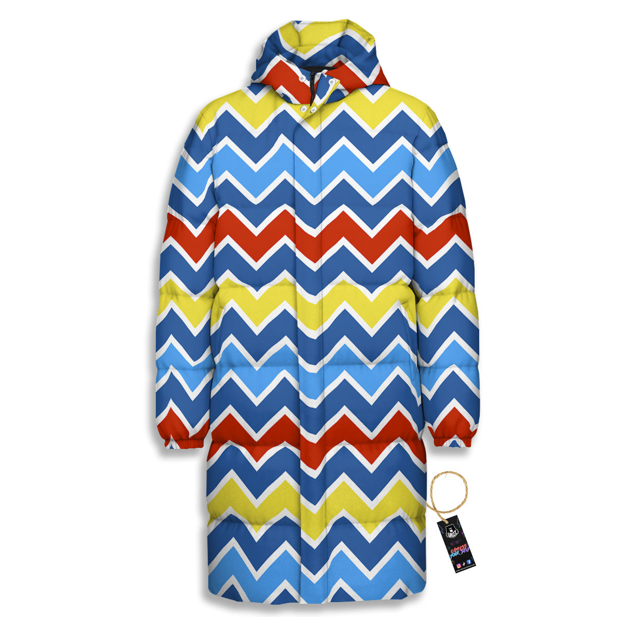 Zigzag Autism Awareness Color Print Pattern Long Down Jacket