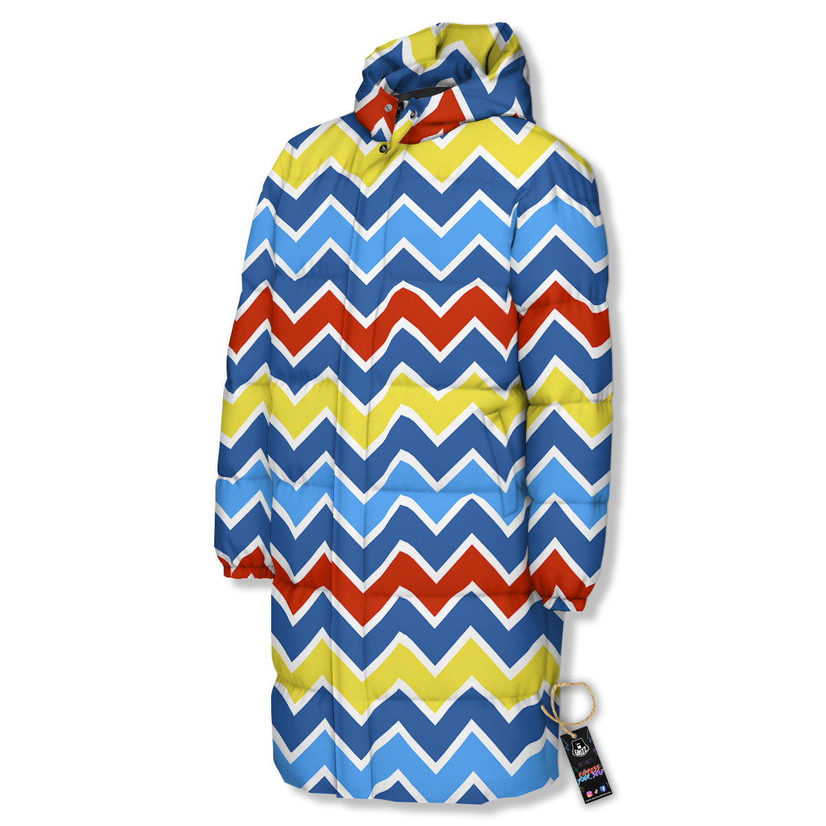 Zigzag Autism Awareness Color Print Pattern Long Down Jacket