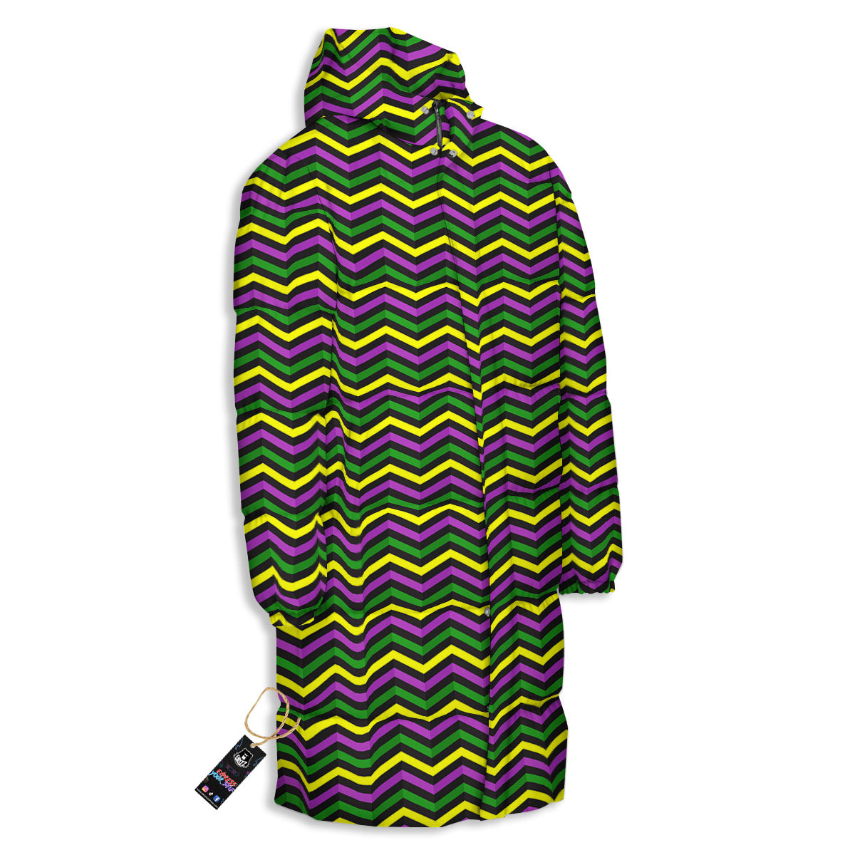 Zigzag Mardi Gras Print Pattern Long Down Jacket