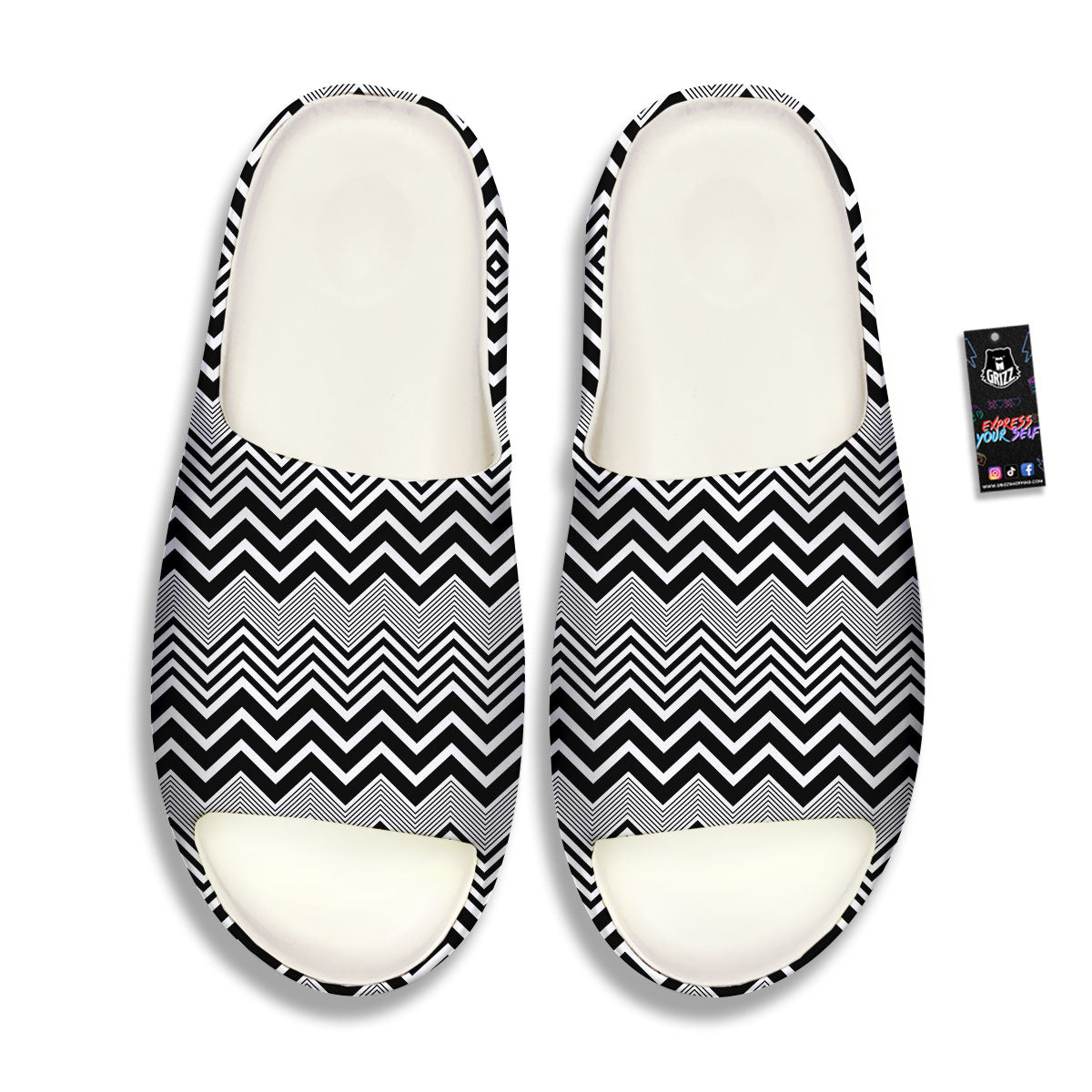 Zigzag White And Black Print Pattern Sandals-grizzshop
