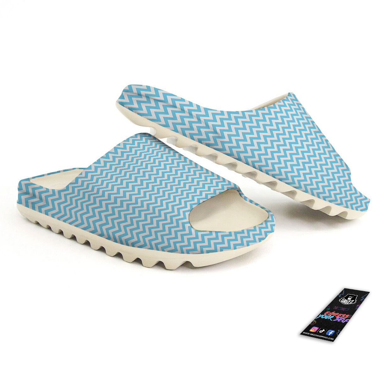 Zigzag White And Blue Print Pattern Sandals-grizzshop