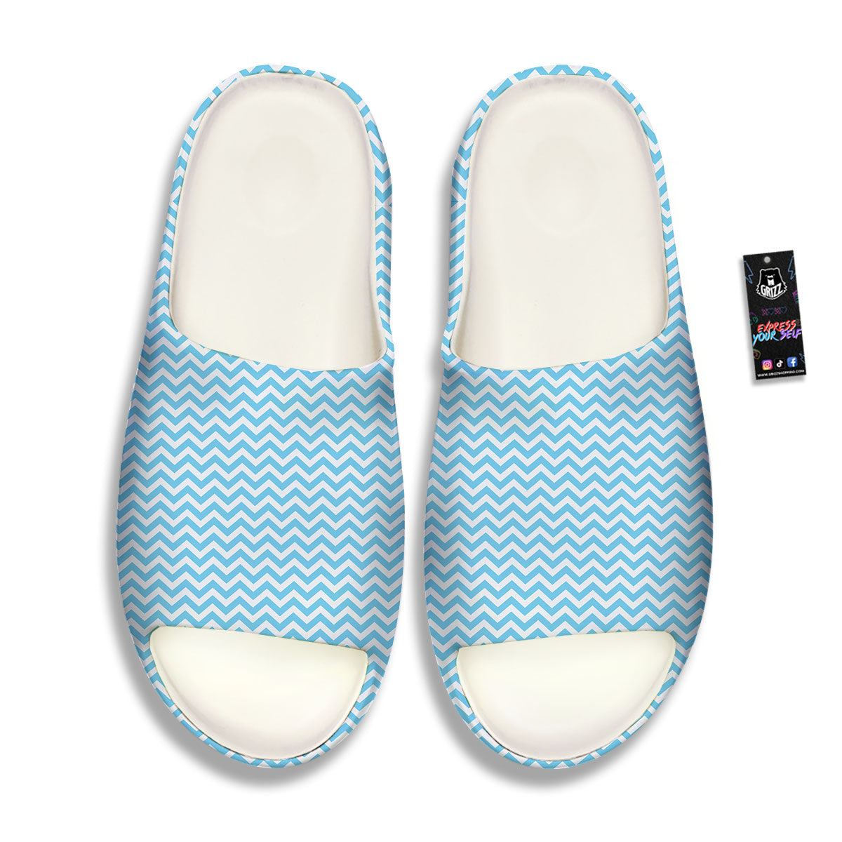 Zigzag White And Blue Print Pattern Sandals-grizzshop