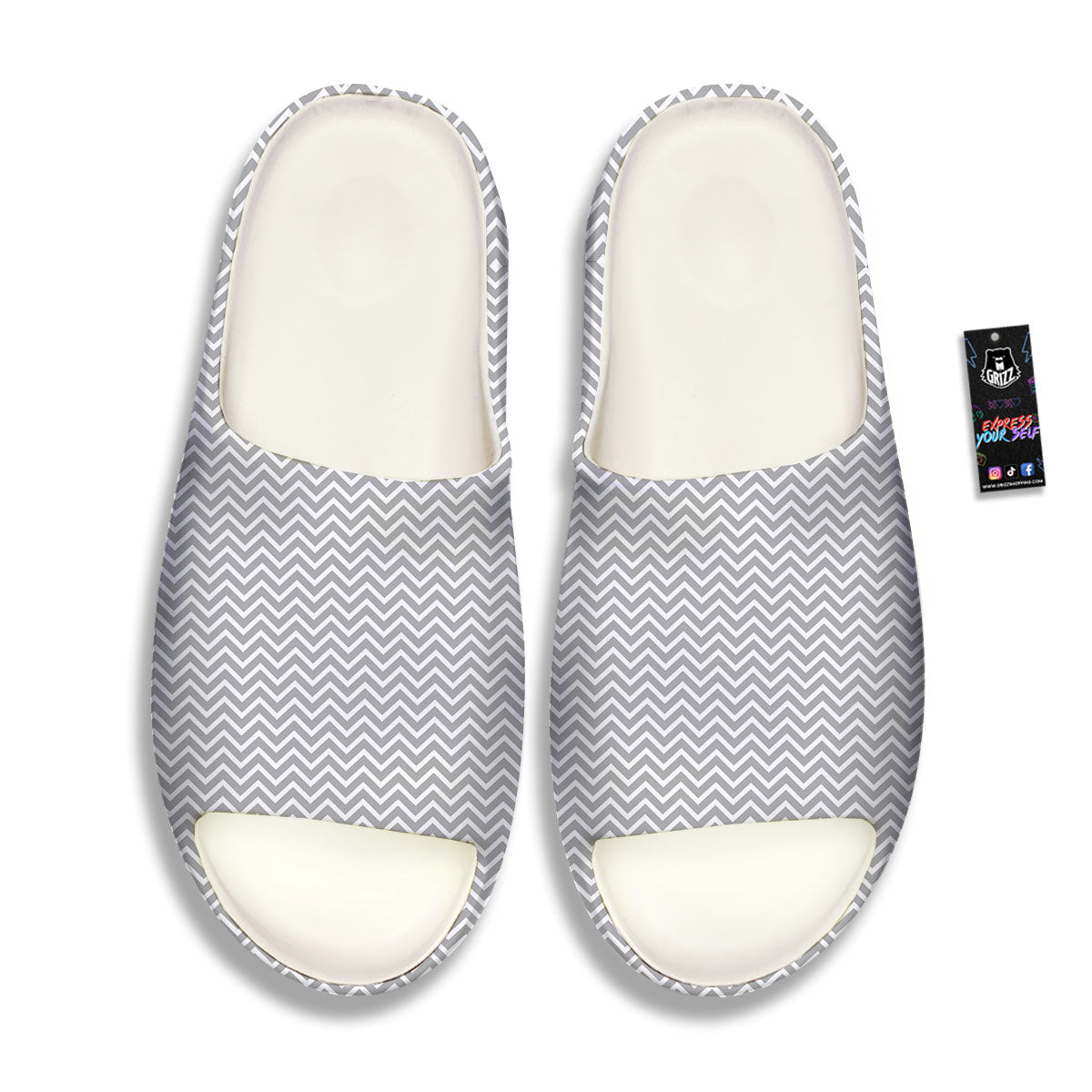 Zigzag White And Grey Print Pattern Sandals-grizzshop