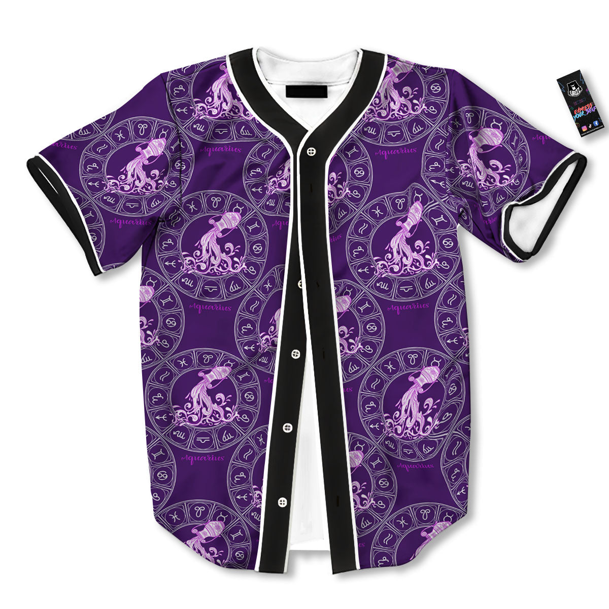 Zodiac Aquarius Purple Print Pattern Baseball Jersey-grizzshop