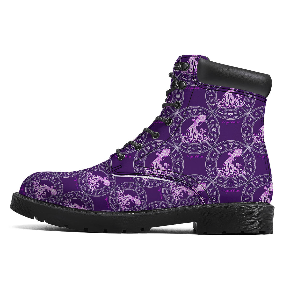 Zodiac Aquarius Purple Print Pattern Boots-grizzshop