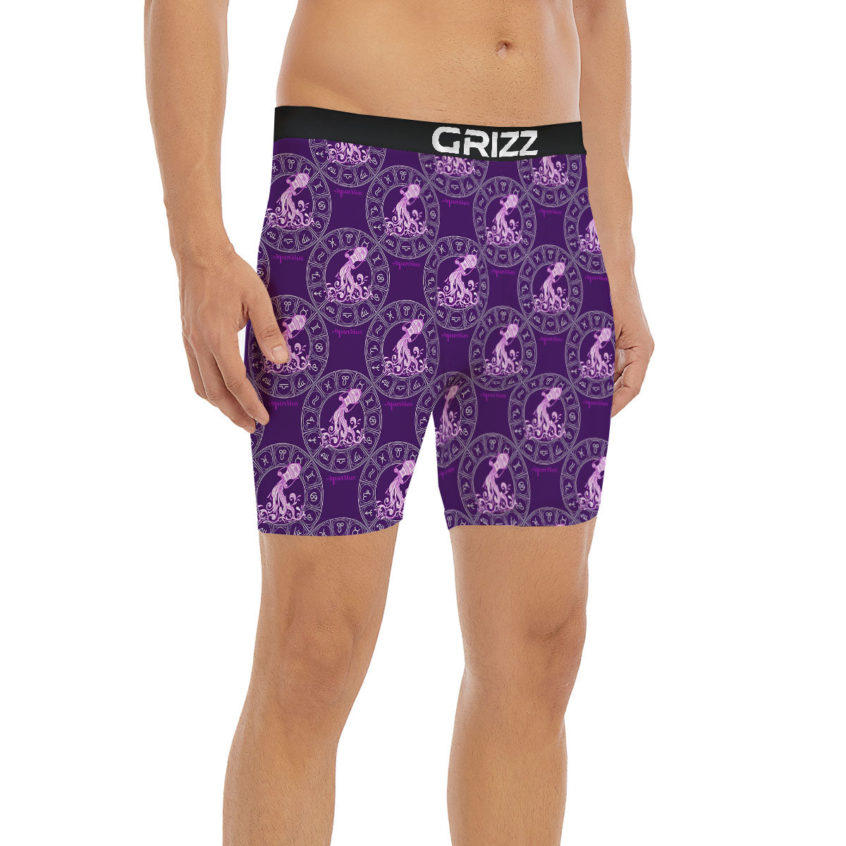 Zodiac Aquarius Purple Print Pattern Boxer Briefs-grizzshop
