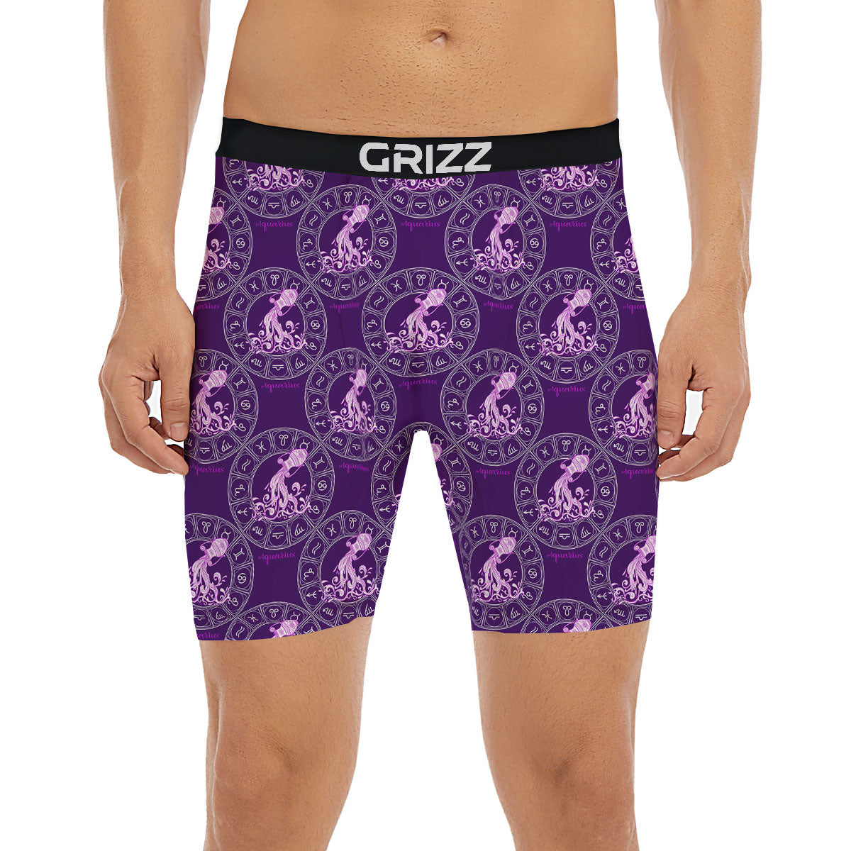 Zodiac Aquarius Purple Print Pattern Boxer Briefs-grizzshop