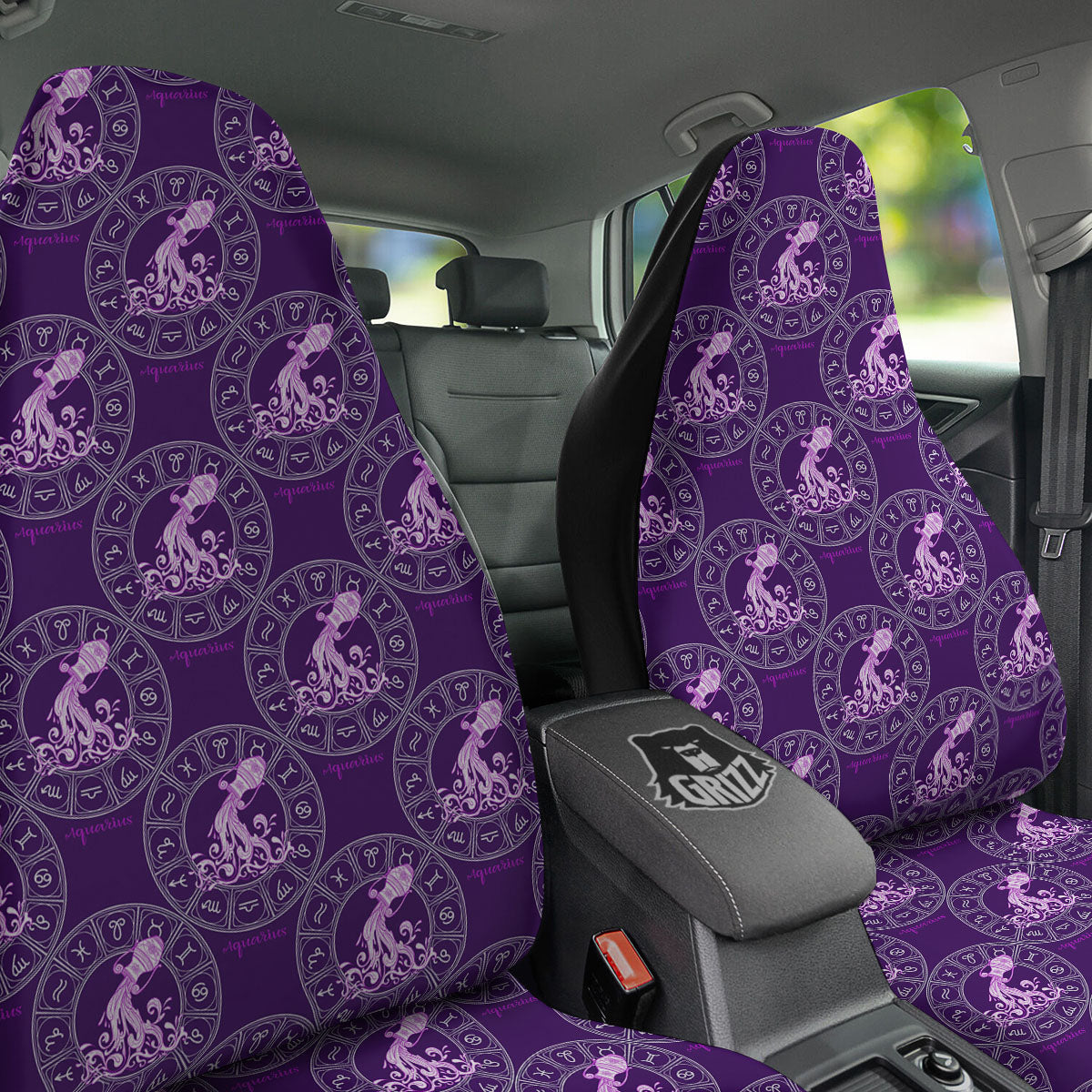 Zodiac Aquarius Purple Print Pattern Car Seat Covers-grizzshop