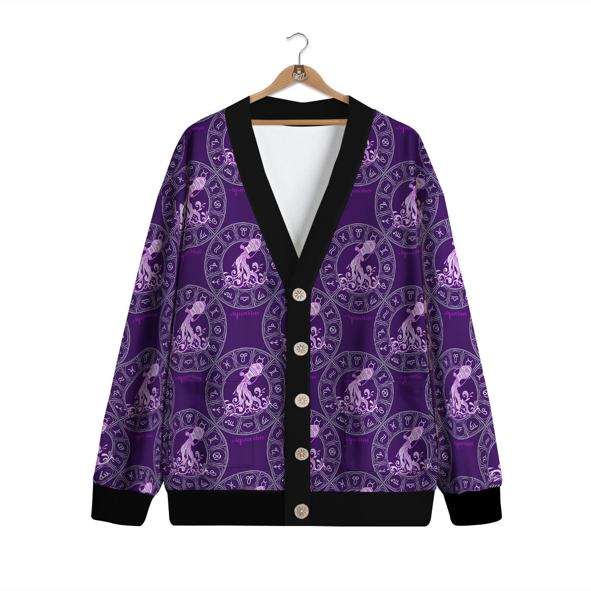 Zodiac Aquarius Purple Print Pattern Cardigan-grizzshop