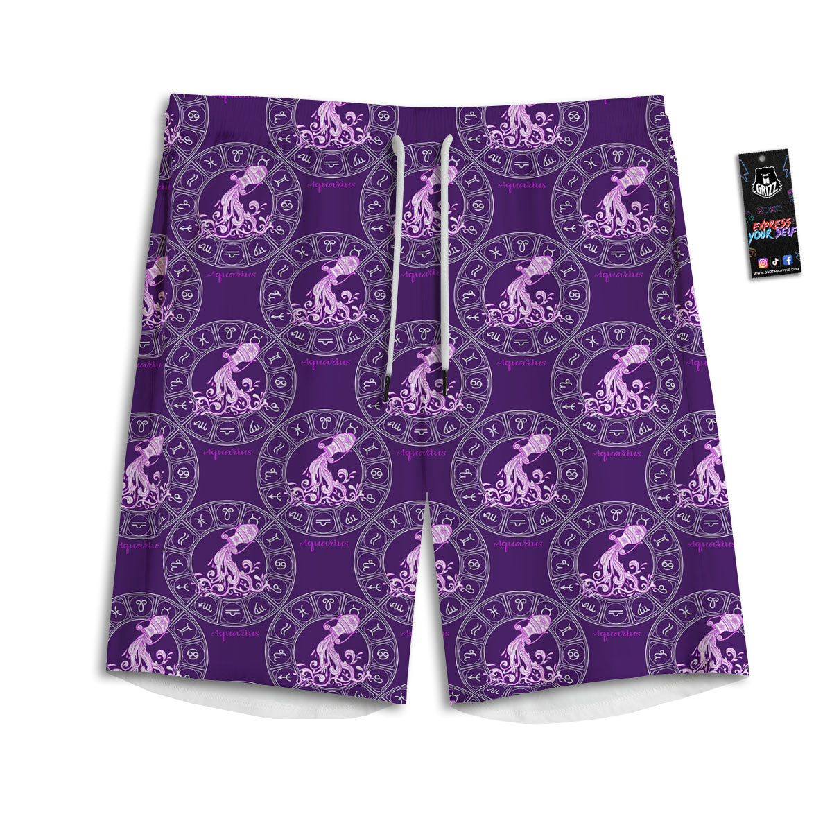 Zodiac Aquarius Purple Print Pattern Men's Athletic Shorts