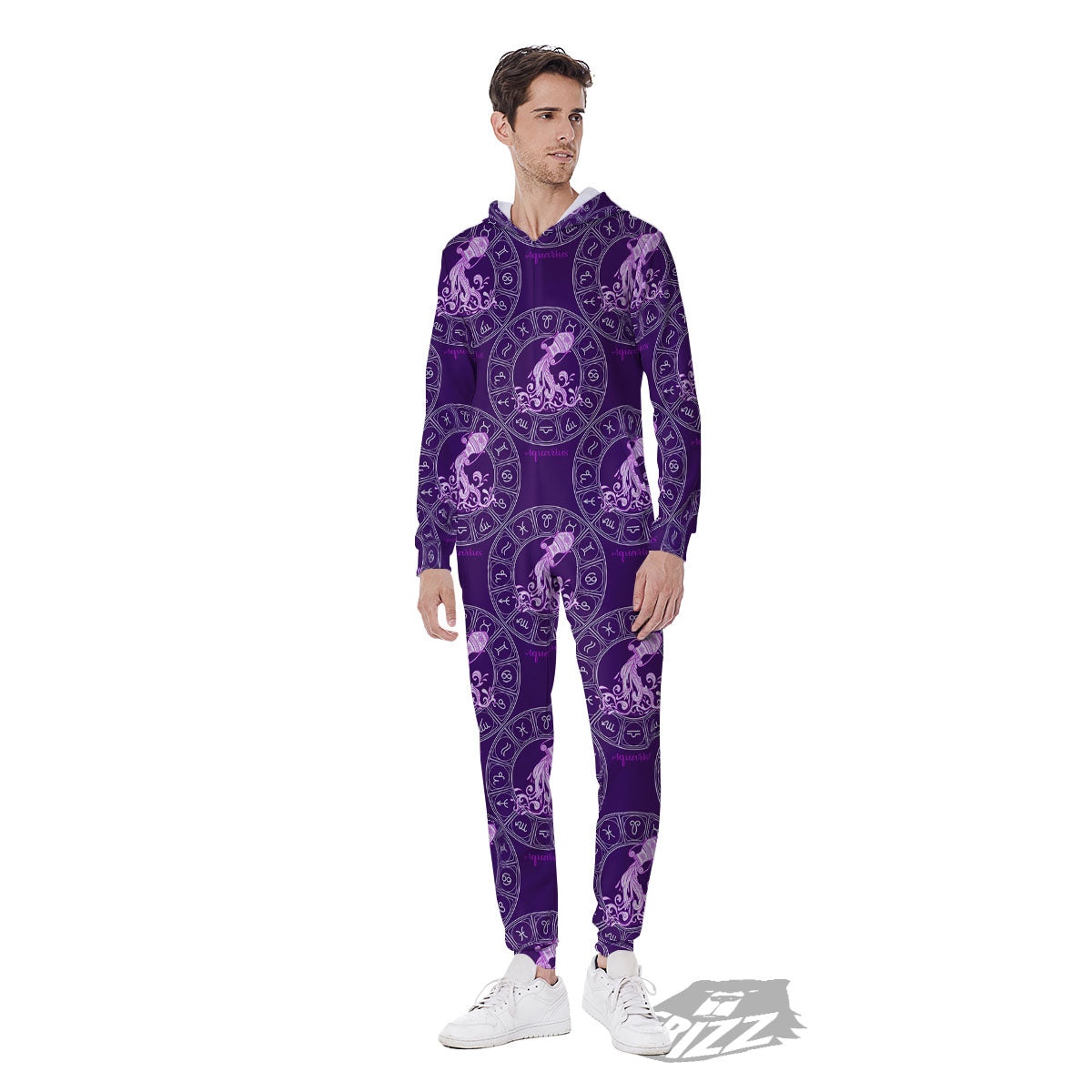 Zodiac Aquarius Purple Print Pattern Men's Jumpsuit-grizzshop