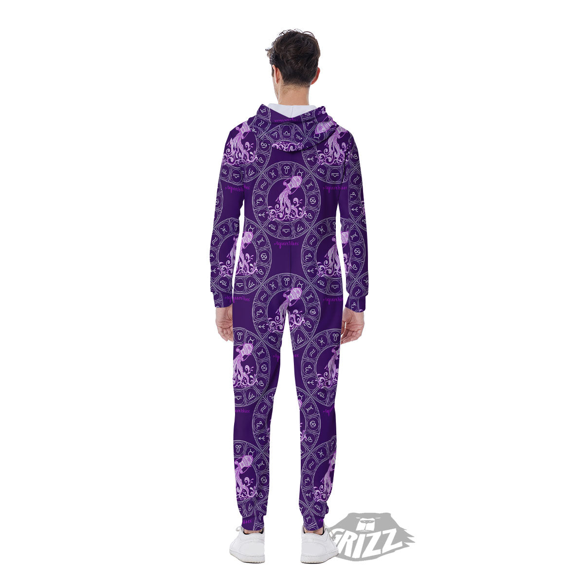Zodiac Aquarius Purple Print Pattern Men's Jumpsuit-grizzshop