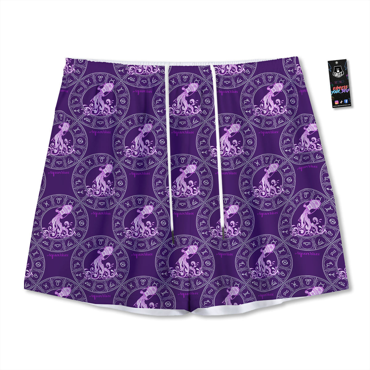 Zodiac Aquarius Purple Print Pattern Mesh Shorts
