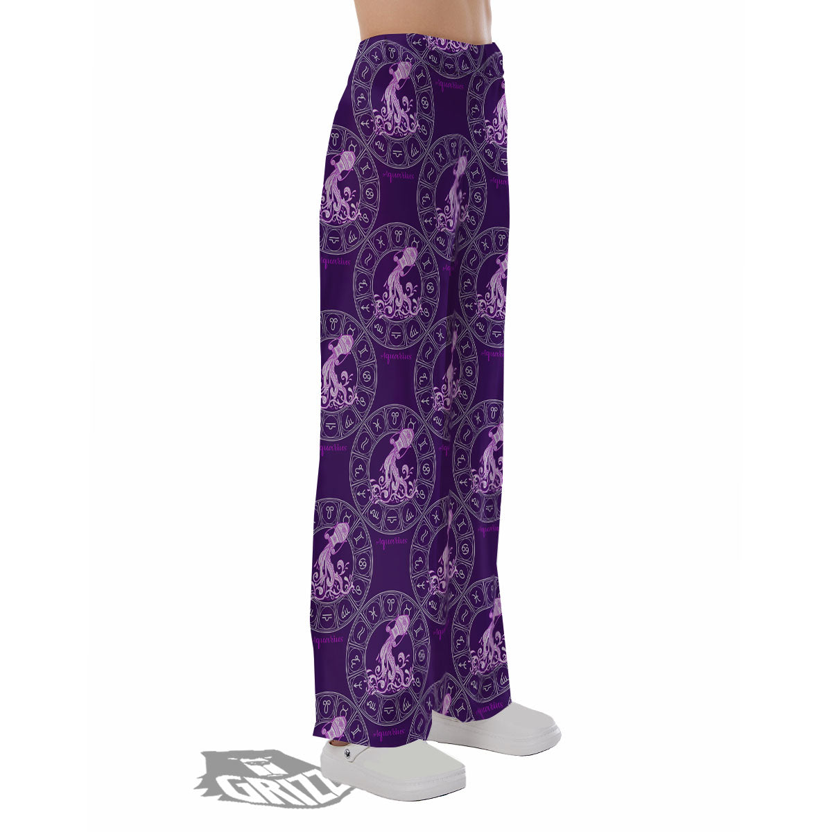 Zodiac Aquarius Purple Print Pattern Pajama Pants-grizzshop