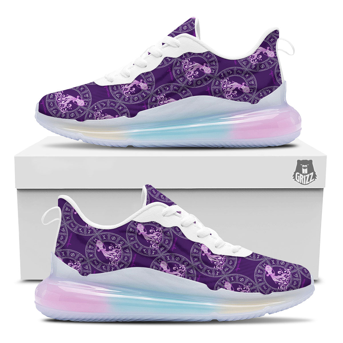 Zodiac Aquarius Purple Print Pattern Running Sneakers-grizzshop