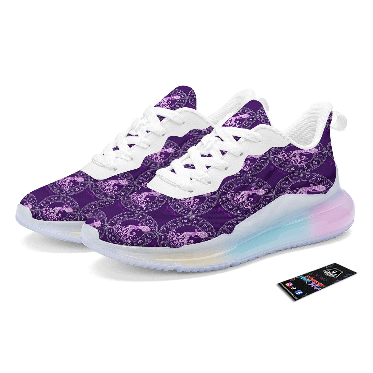 Zodiac Aquarius Purple Print Pattern Running Sneakers-grizzshop