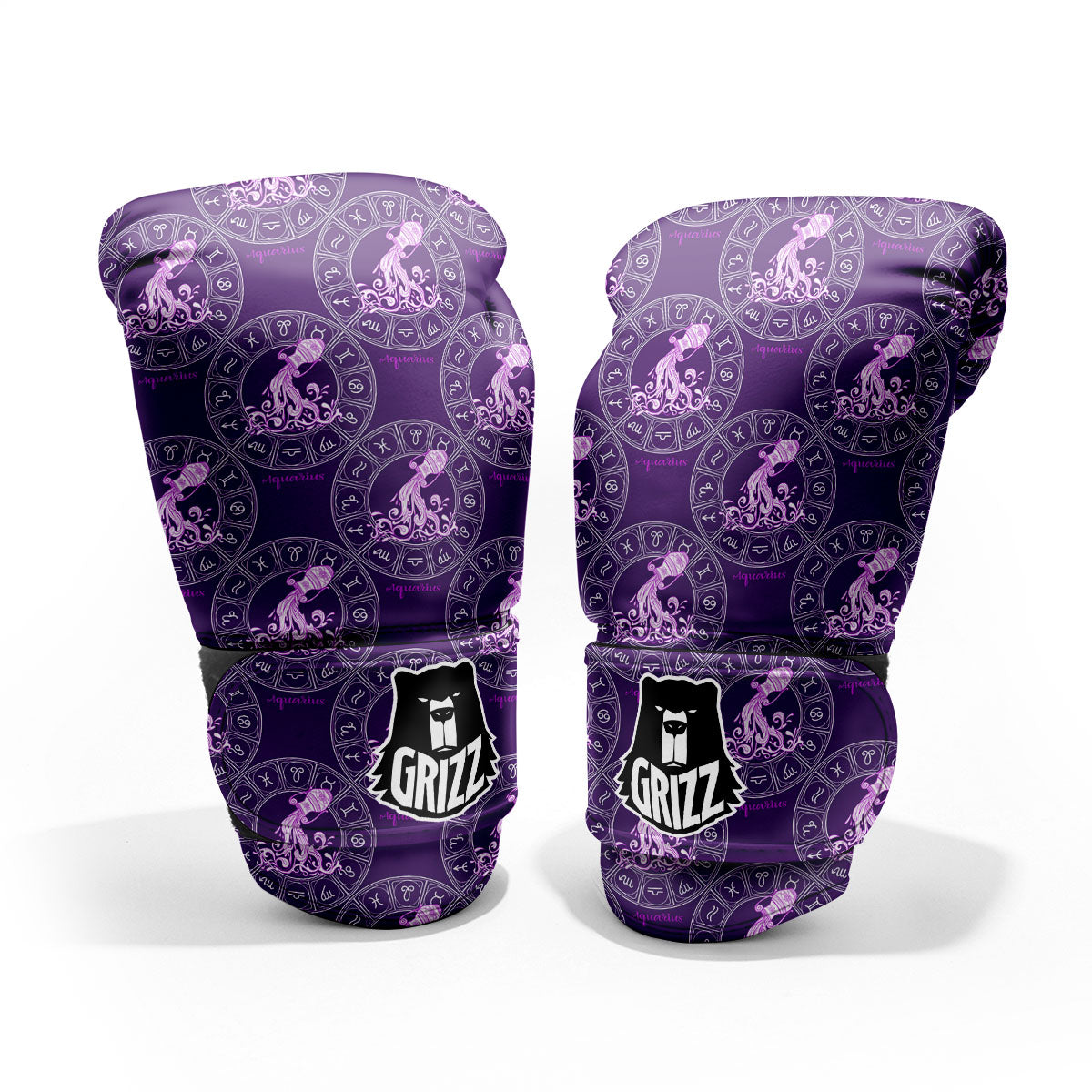 Zodiac Aquarius Purple Print Pattern Pro Boxing Glove