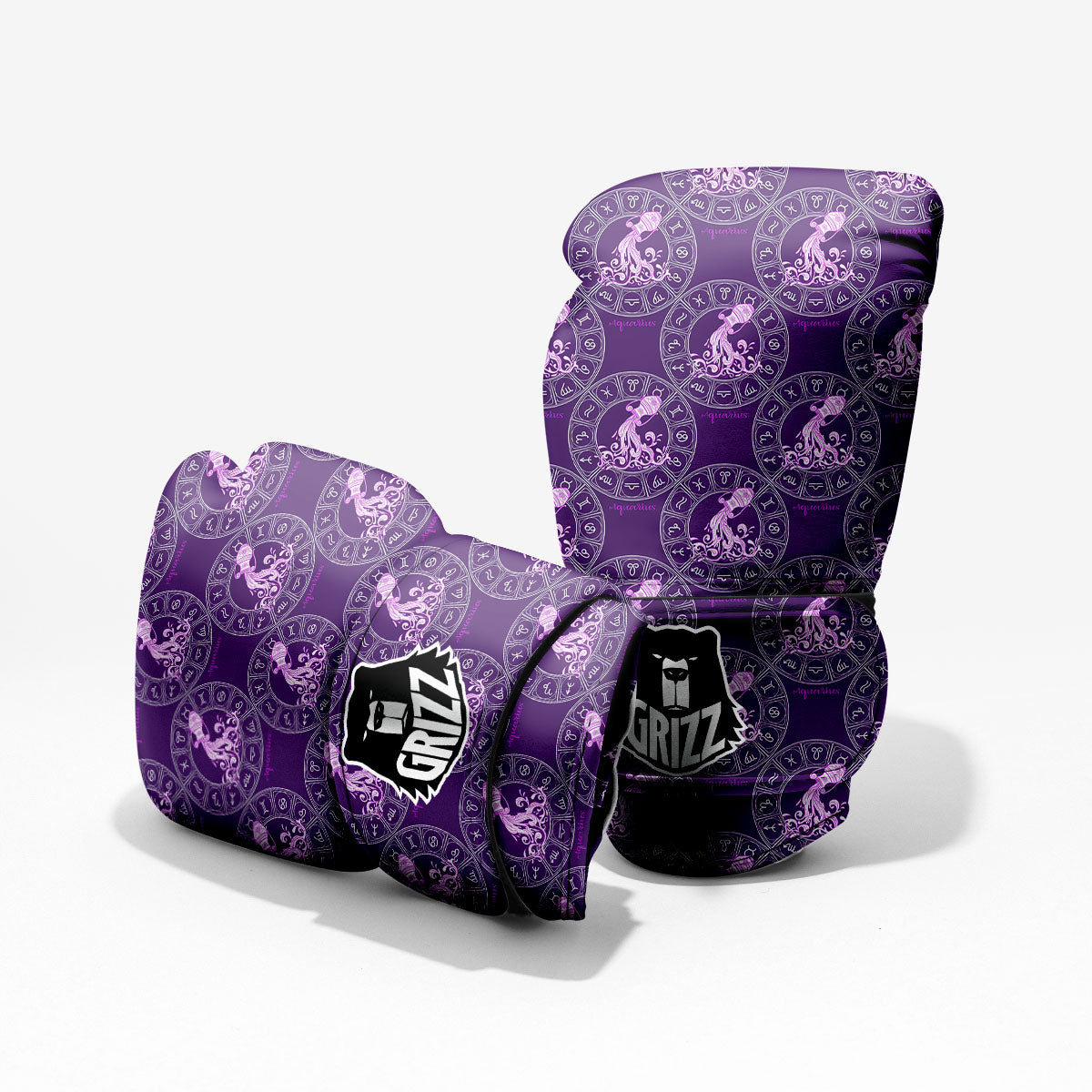 Zodiac Aquarius Purple Print Pattern Pro Boxing Glove