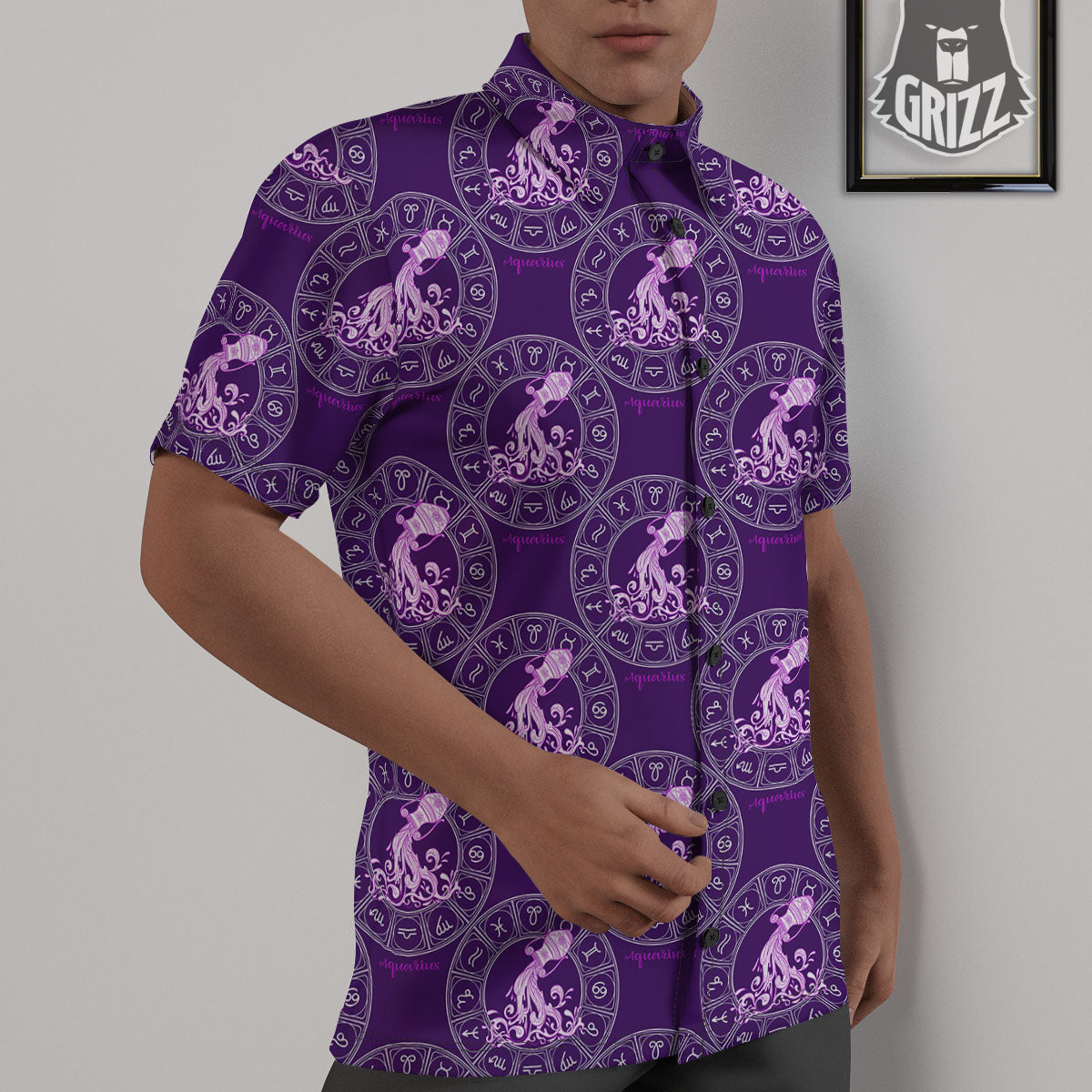 Zodiac Aquarius Purple Print Pattern Untucked Shirts-grizzshop