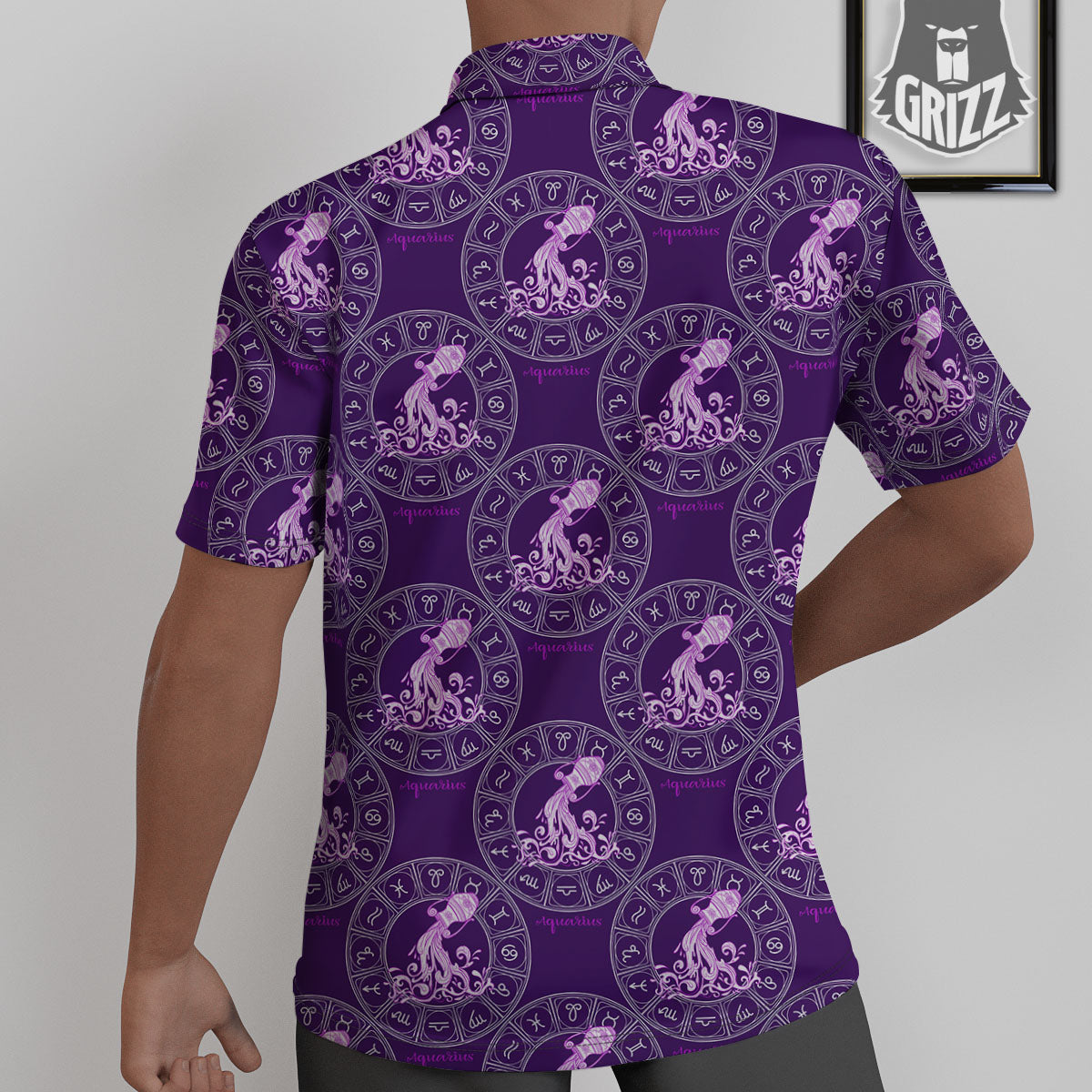 Zodiac Aquarius Purple Print Pattern Untucked Shirts-grizzshop